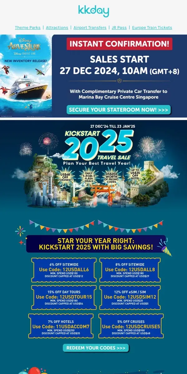 Email from KKday. 🥳 New Year, New Travel Goals – Save Big Today!