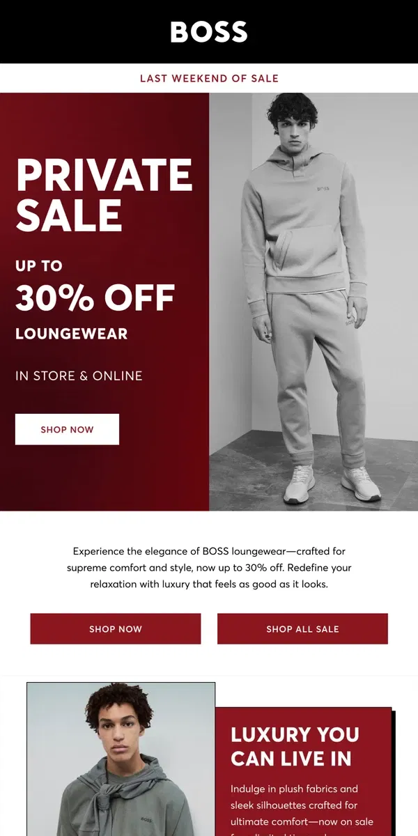 Email from HUGO BOSS. 30% Off Loungewear Sets