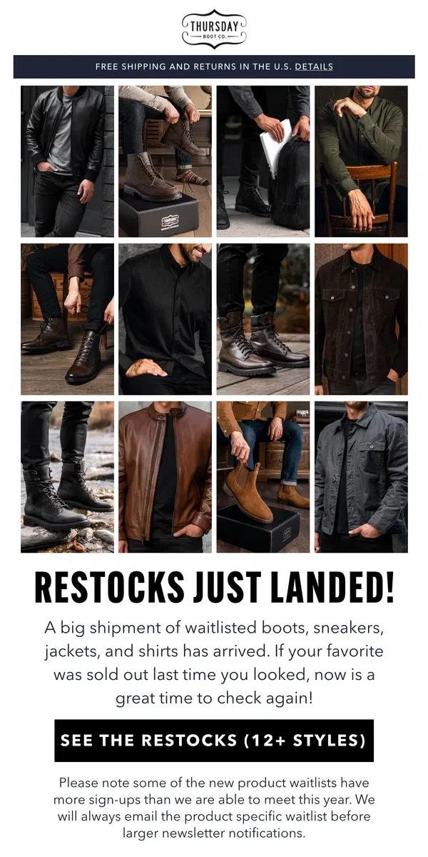 Email from Thursday Boot Company. They’re Back!