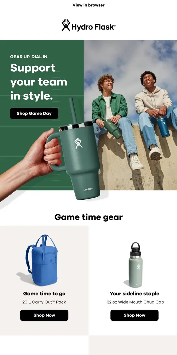 Email from Hydro Flask. Get dialed in for fall sports.