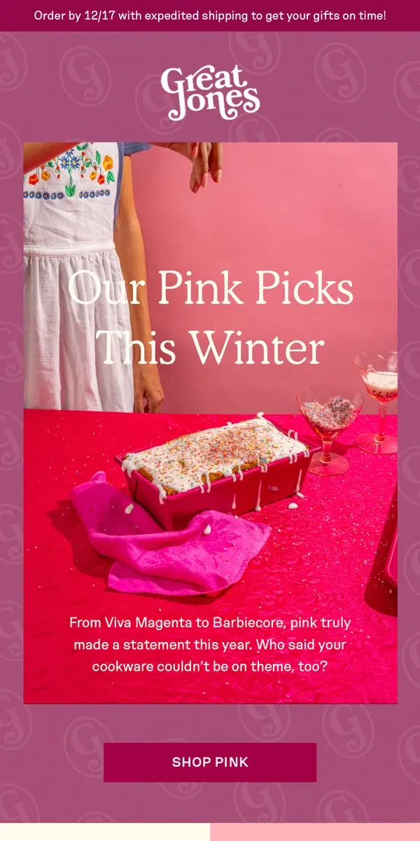 Email from Great Jones. Winter Pinks with Great Jones 💗