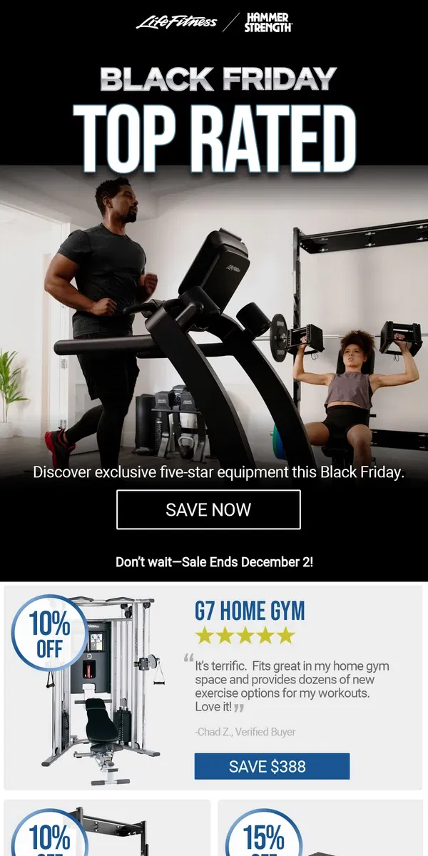 Email from Life Fitness. Transform Your Home Gym with Customer's Top Rated Products