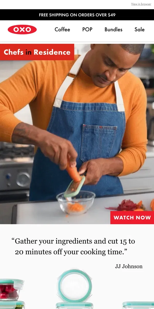 Email from OXO. Chef JJ Johnson gives you his most important timesaver