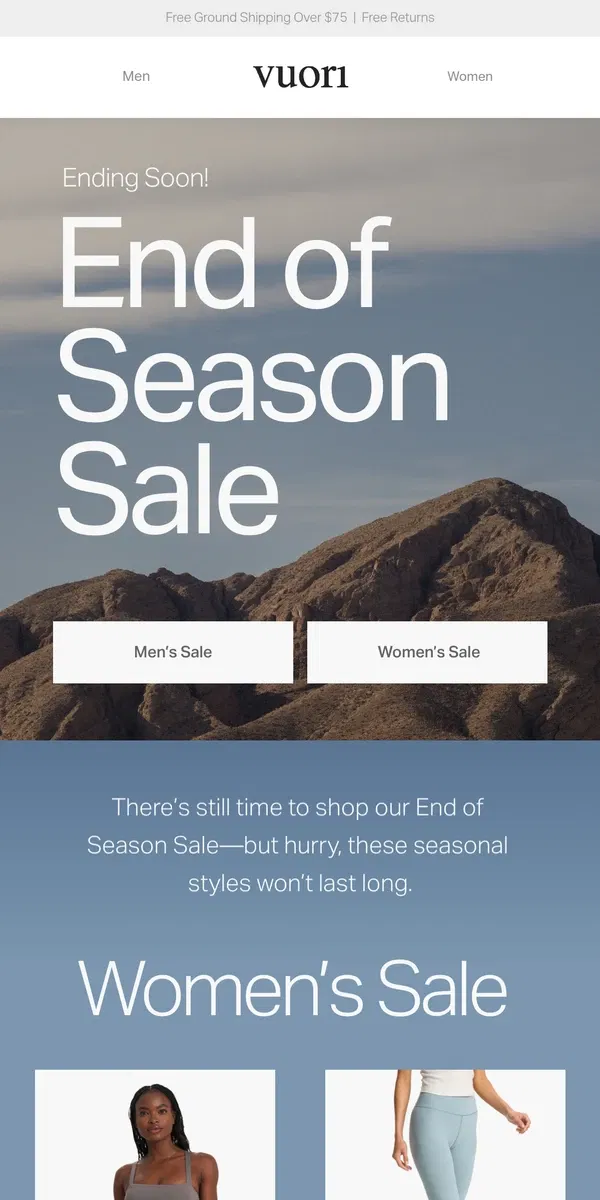 Email from Vuori. ENDS SOON: End of Season Sale