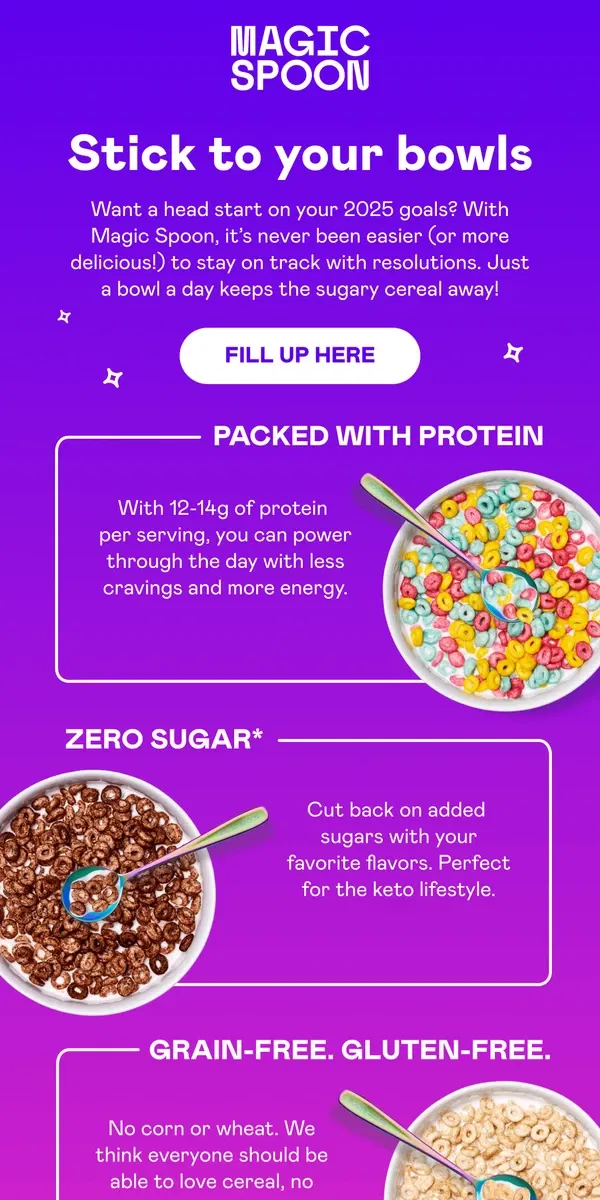 Email from Magic Spoon Cereal. Thinking about your 2025 resolutions? 💭