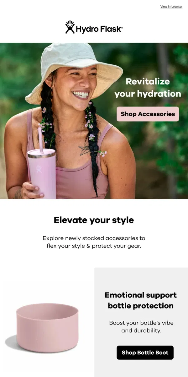 Email from Hydro Flask. Newly stocked accessories