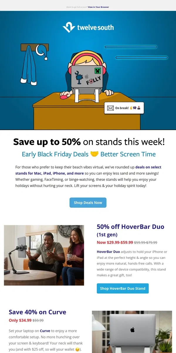 Email from Twelve South. Up to 50% off Stands in this Black Friday Sneak Peek!