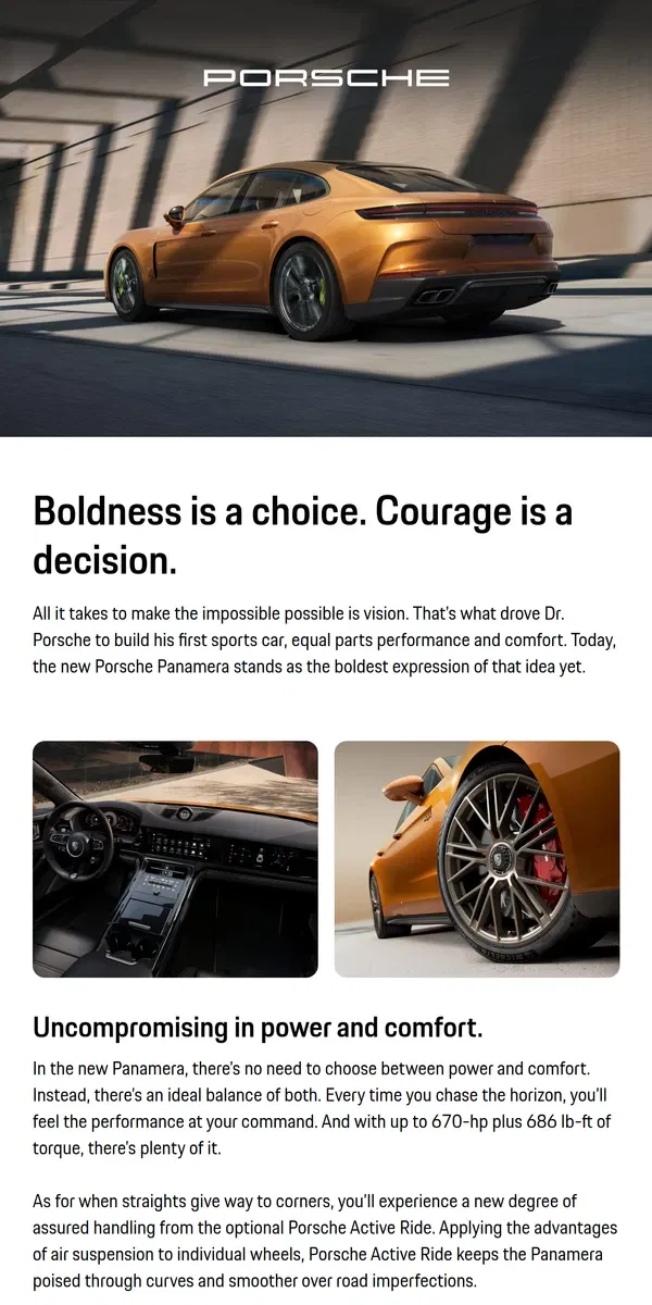 Email from Porsche. A bold expression of the Porsche vision: the all-new Panamera.