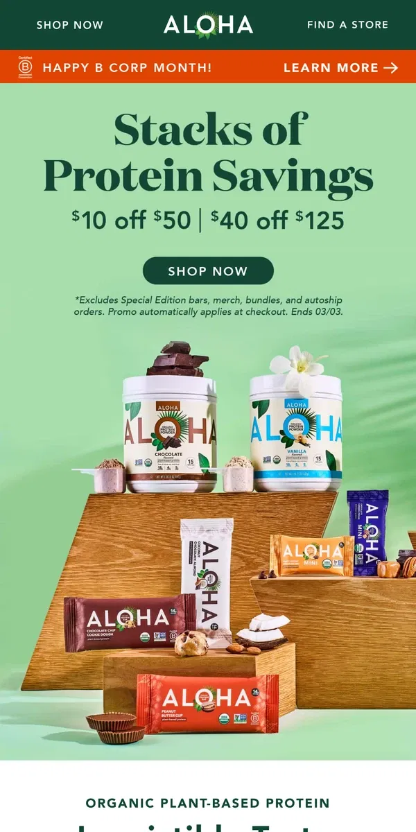 Email from ALOHA. Happy B Corp Month!