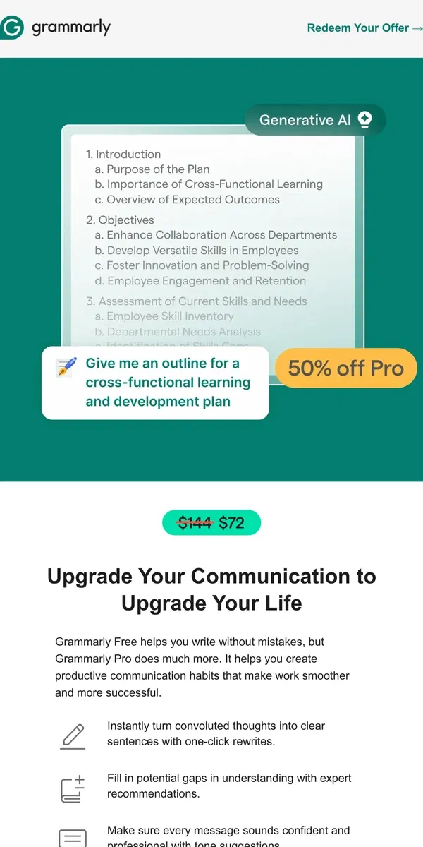 Email from Grammarly. 💌 A gift for you—Grammarly Pro for $72 💌
