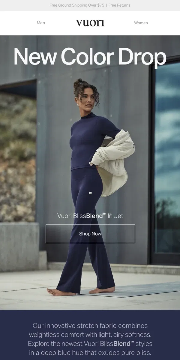 Email from Vuori. Meet Our Newest Vuori Blissblend™ Color