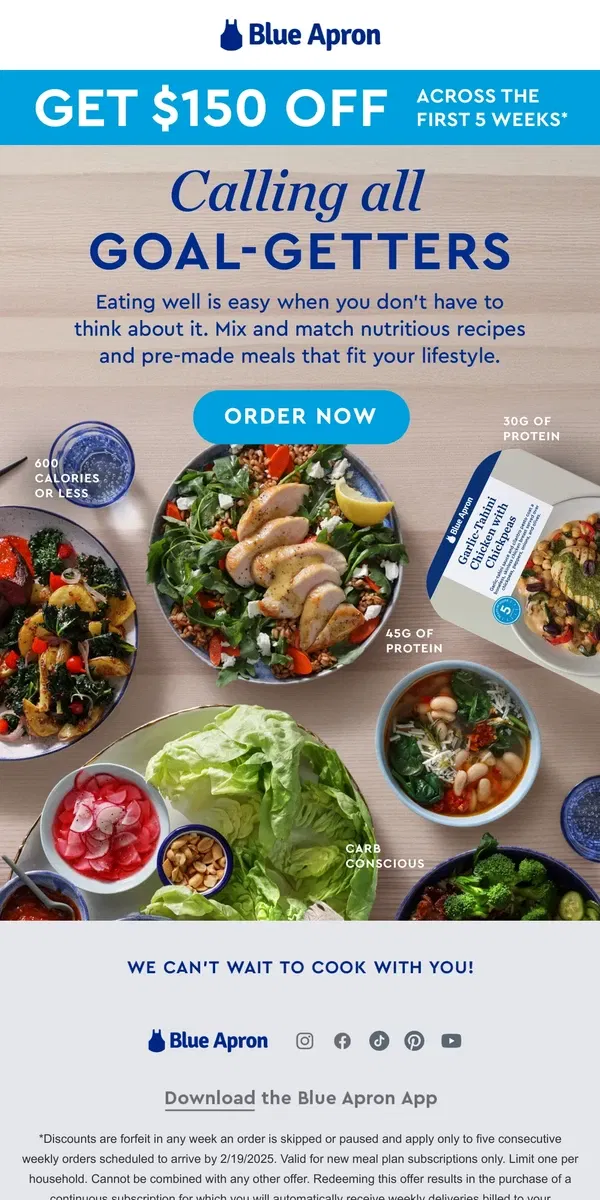 Email from Blue Apron. Get $150 OFF resolution-ready meals.