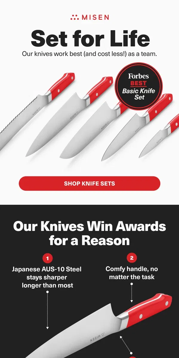 Email from Misen. Never Buy Knives Again