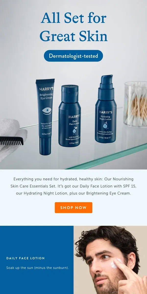 Email from Harry's. Dermatologist-tested essentials ✔️