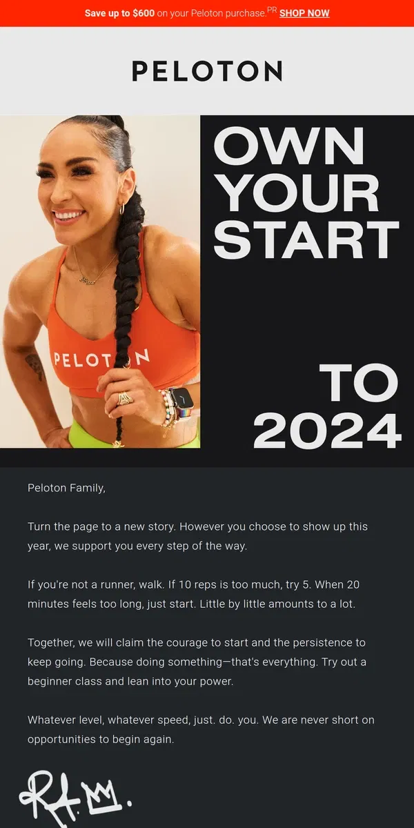 Email from Peloton. Your pace. Your style. Your year.