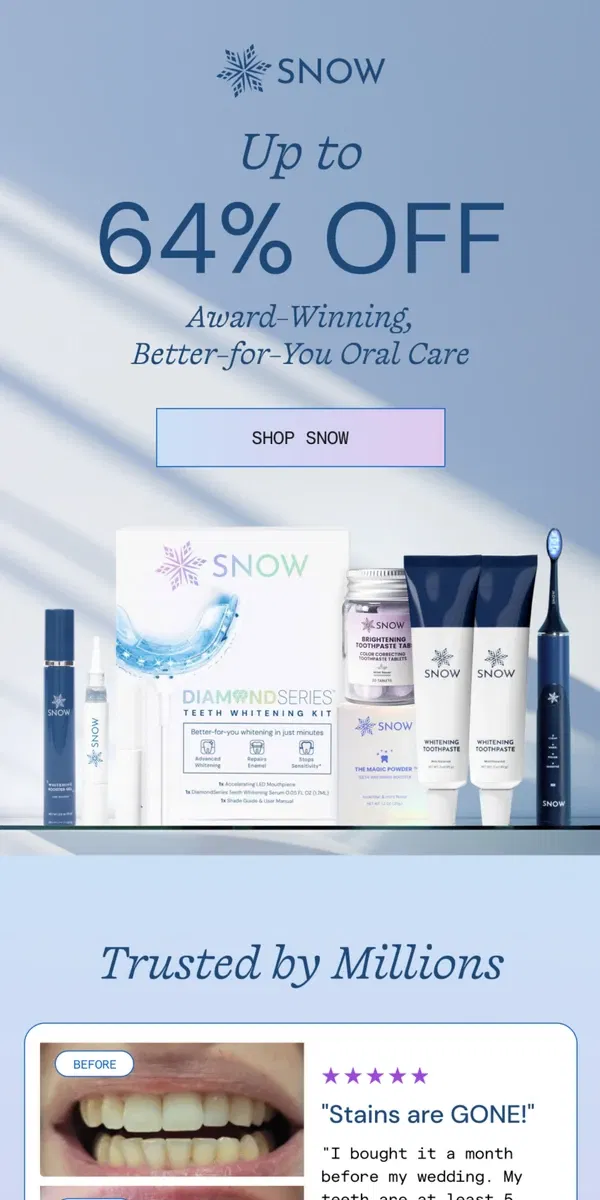 Email from Snow Teeth Whitening. Award Winning Oral Care...Up to 64% Off?!