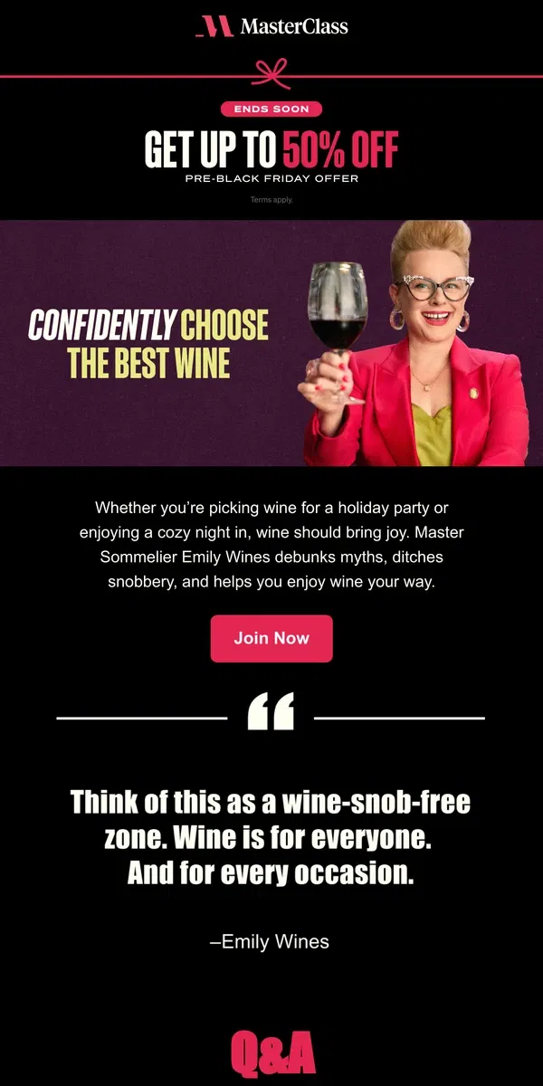 Email from Masterclass. Ready to debunk wine myths?