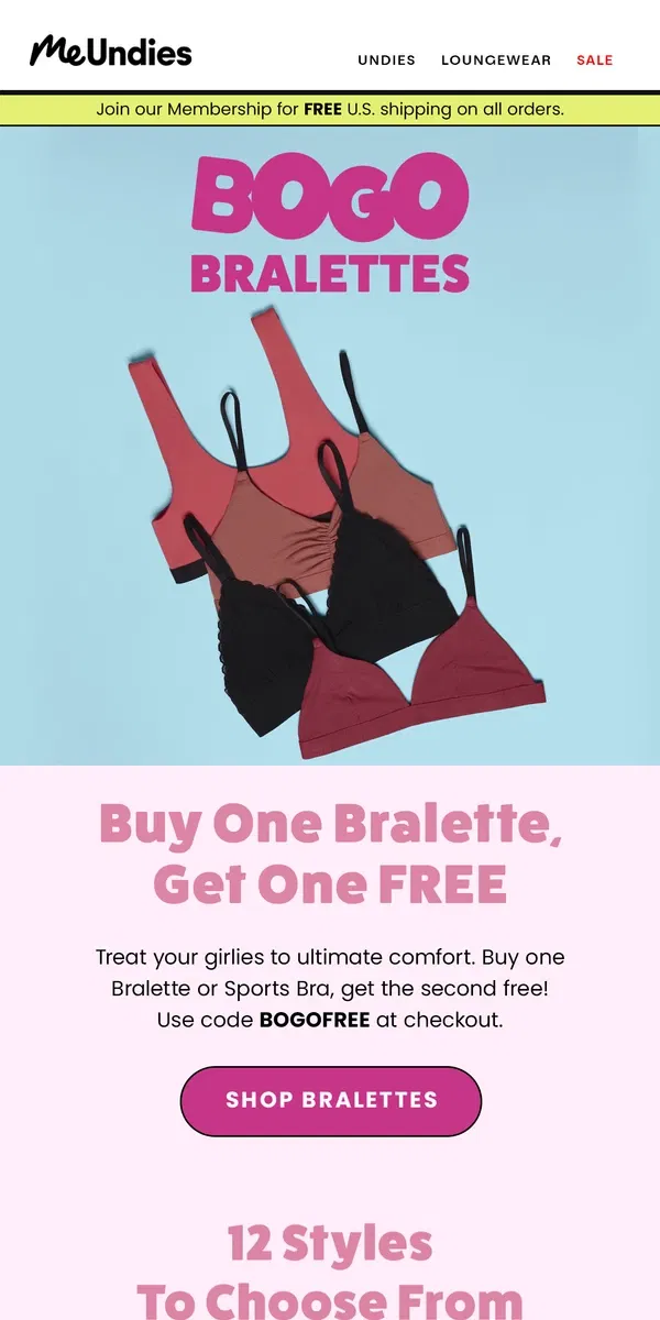 Email from MeUndies. Buy One Bralette, Get One FREE