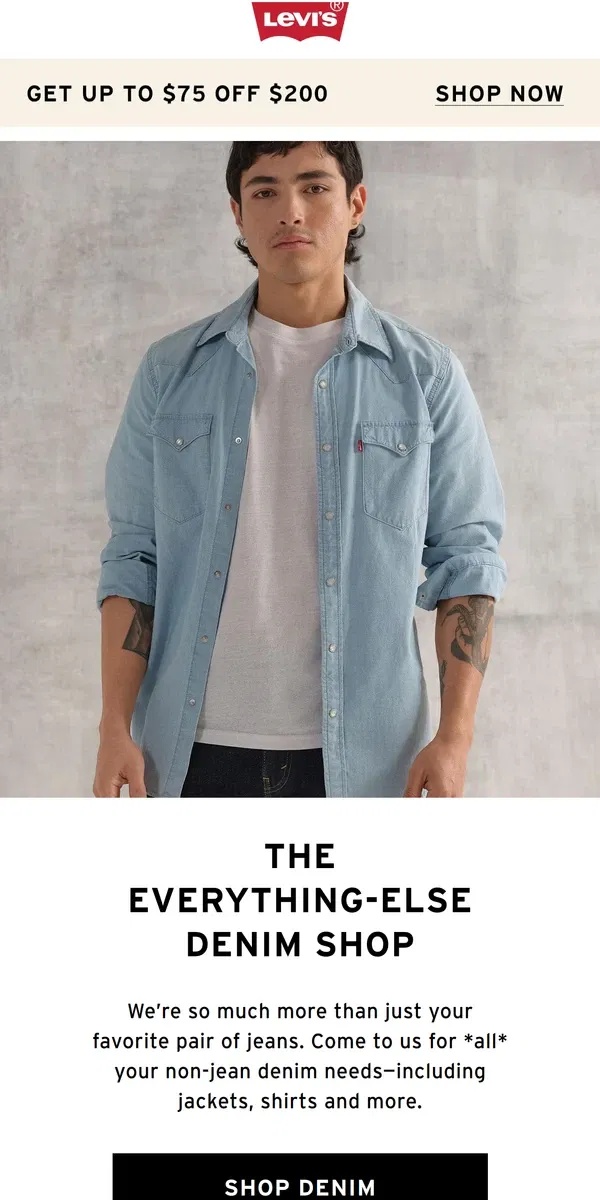 Email from Levi's. The Denim Shop is open for business