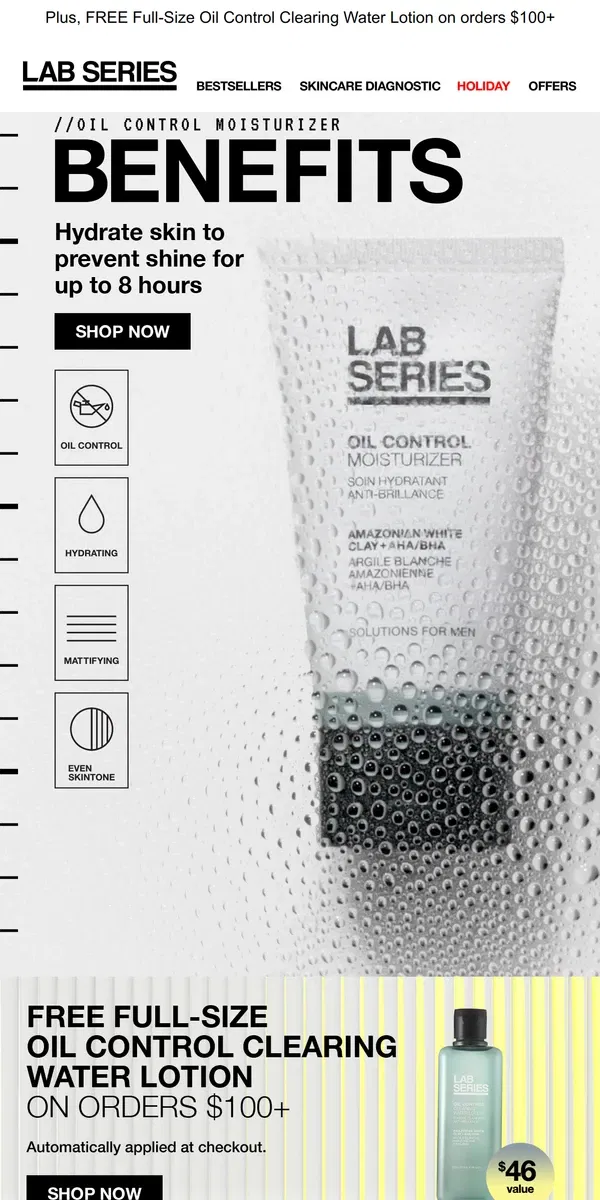 Email from Lab Series. Hydrate Skin and Prevent Shine with our Oil Control Moisturizer