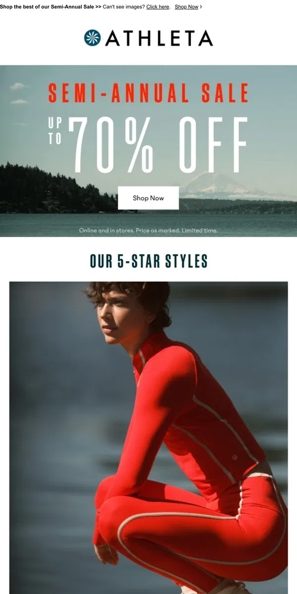 Email from Athleta. Up to 70% off best sellers ⭐⭐⭐⭐⭐