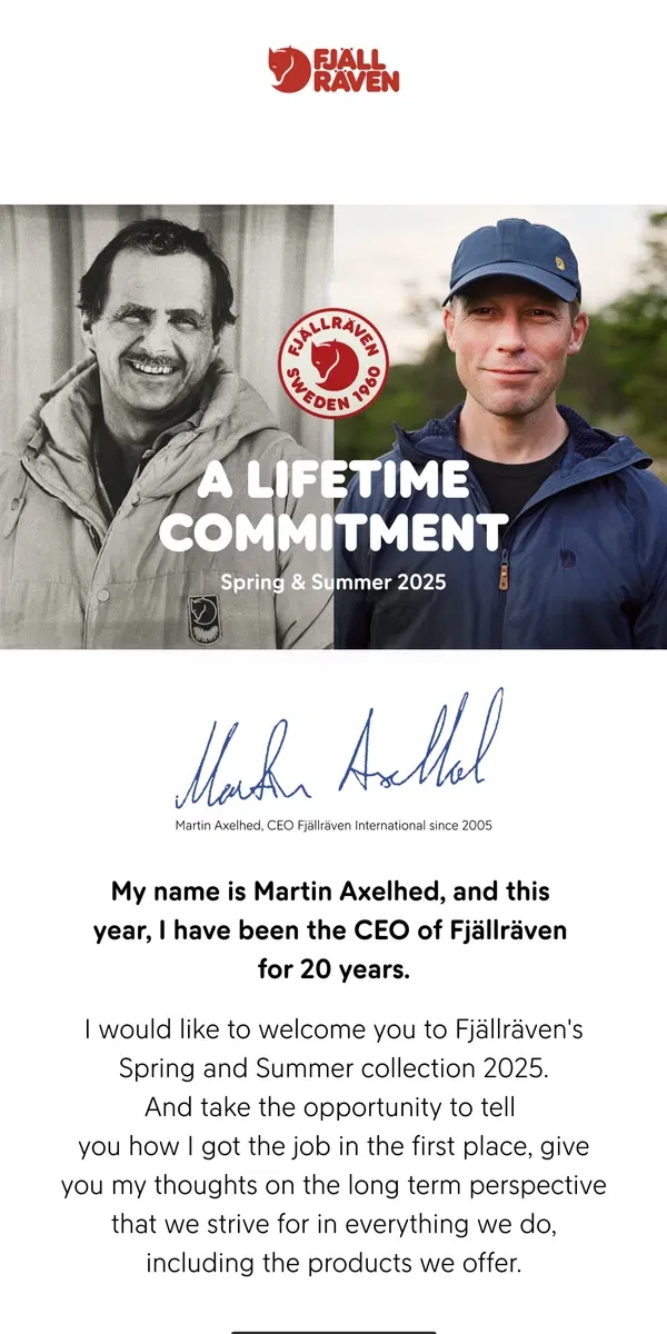 Email from Fjällräven. A message from our CEO