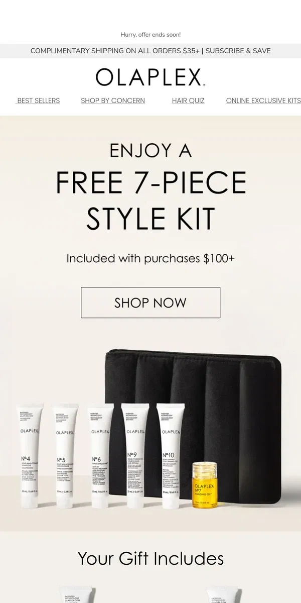 Email from OLAPLEX. Your Complimentary Style Kit Awaits