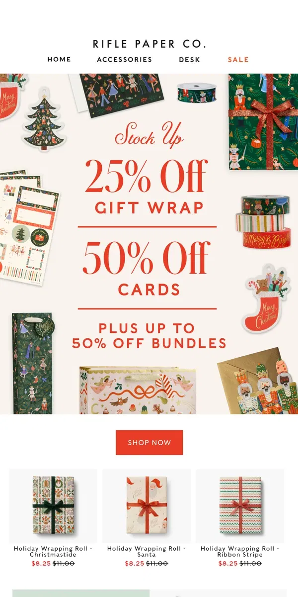 Email from Rifle Paper Co.. 25% off Gift Wrap | Up to 50% off Cards and Bundles