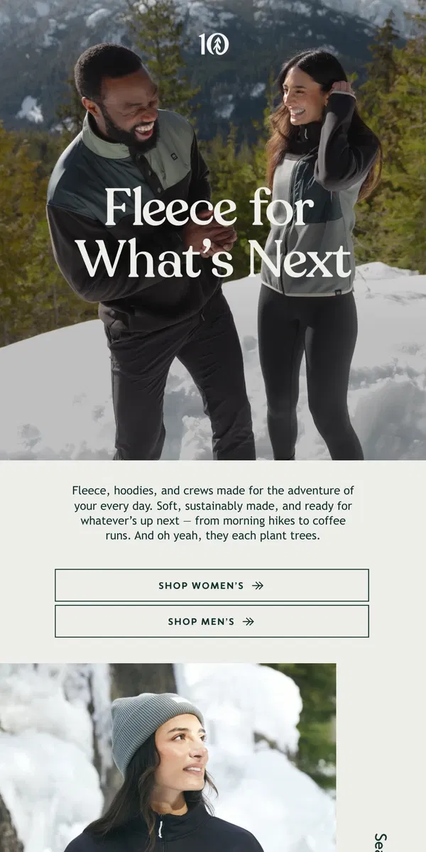 Email from tentree. Fleece for What’s Next