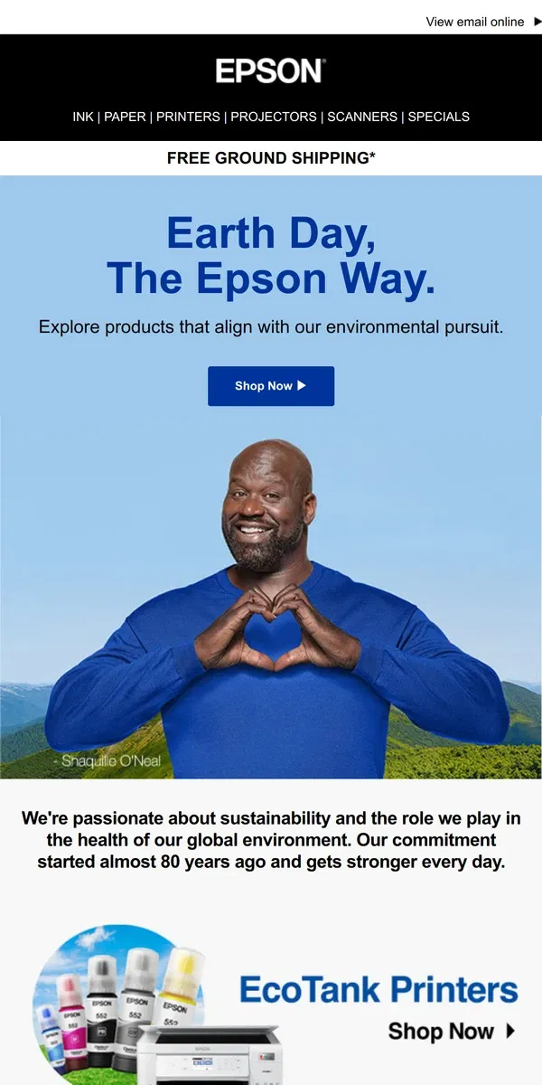 Email from Epson. Celebrate Earth Day with Epson!