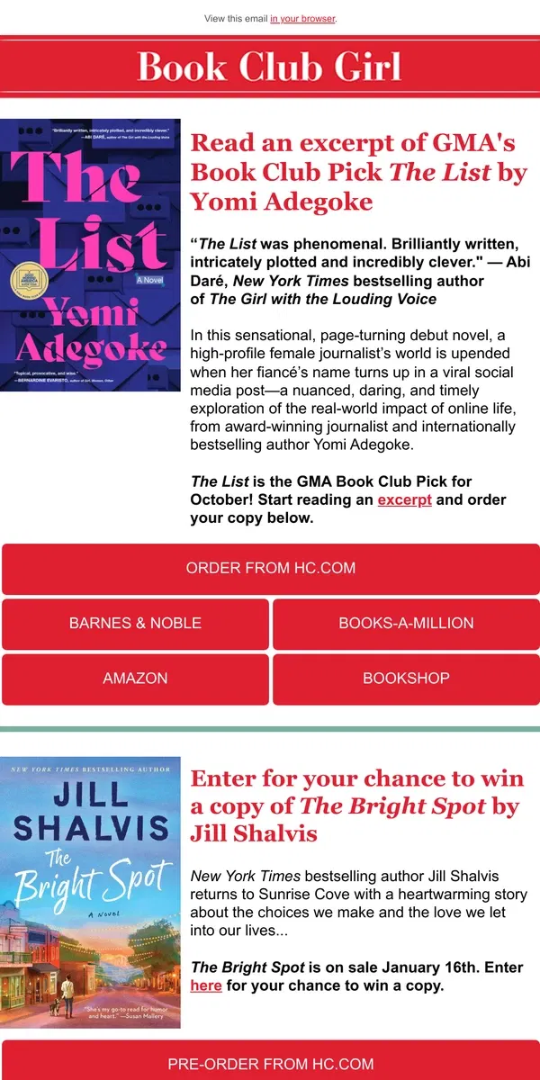 Email from HarperCollins Publishers. Discover GMA's October Book Club Pick and More!