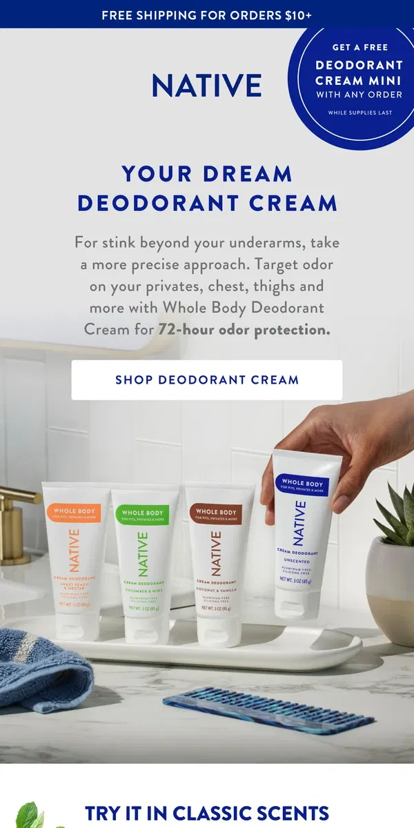 Email from Native. Deodorant Cream for your whole body 💙