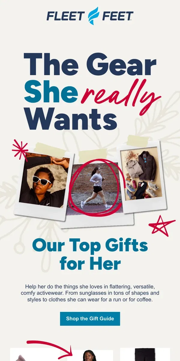 Email from Fleet Feet. Gifts to get her heart racing