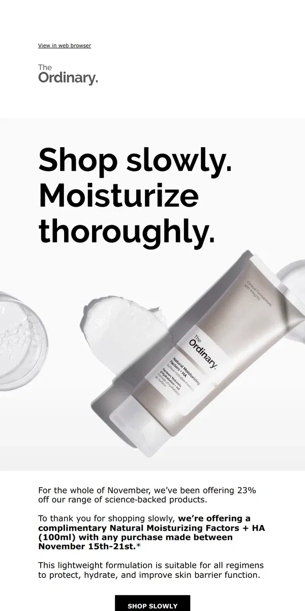 Email from The Ordinary. Your complimentary moisturiser is waiting.