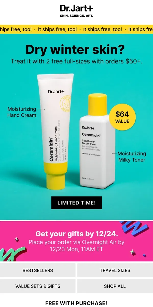 Email from Dr. Jart+. DEAL ALERT! FREE Full-Size Toner + Hand Cream