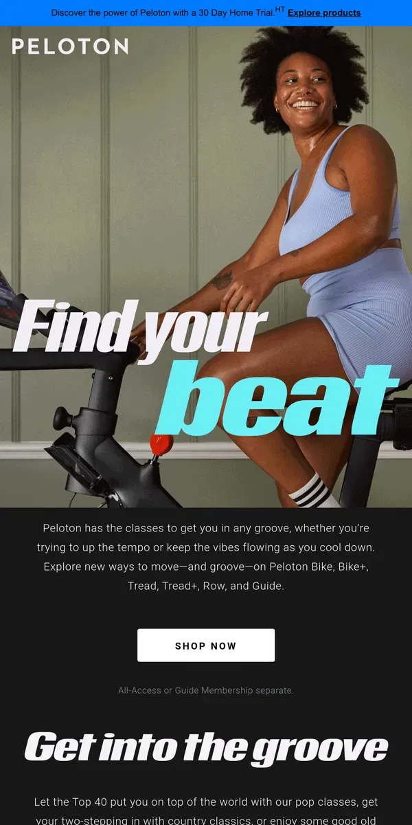 Email from Peloton. Move—and groove—your way