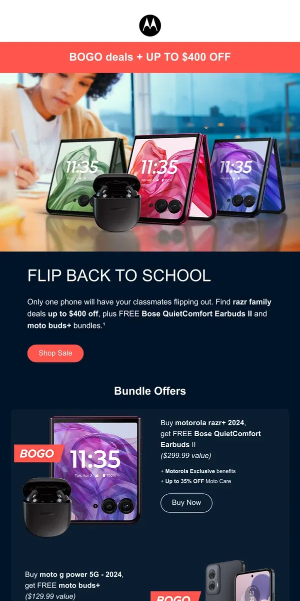 Email from Motorola. This Back to School sale sounds epic!