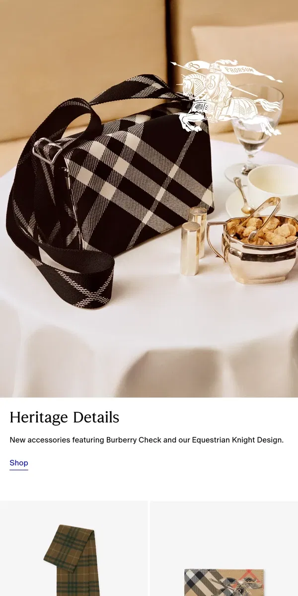 Email from Burberry. Accessories with signature house codes