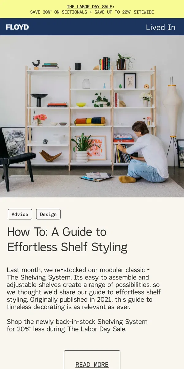 Email from Floyd Home. A Guide To Effortless Shelf Styling