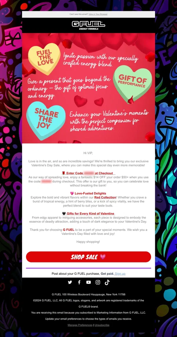 Email from G FUEL. Fuel love this Valentine's Day ❤️