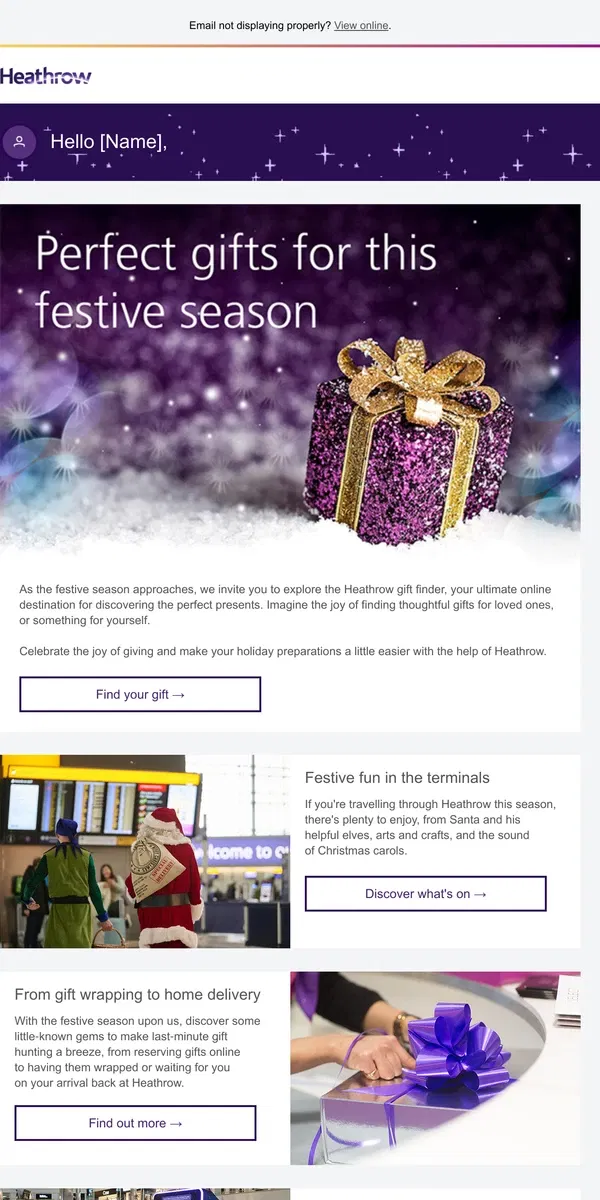 Email from Heathrow Airport. Perfect gifts 🎁