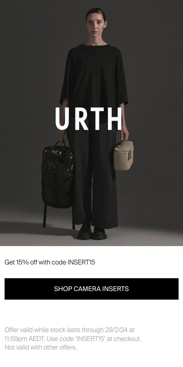 Email from Urth. Make your bag a camera bag