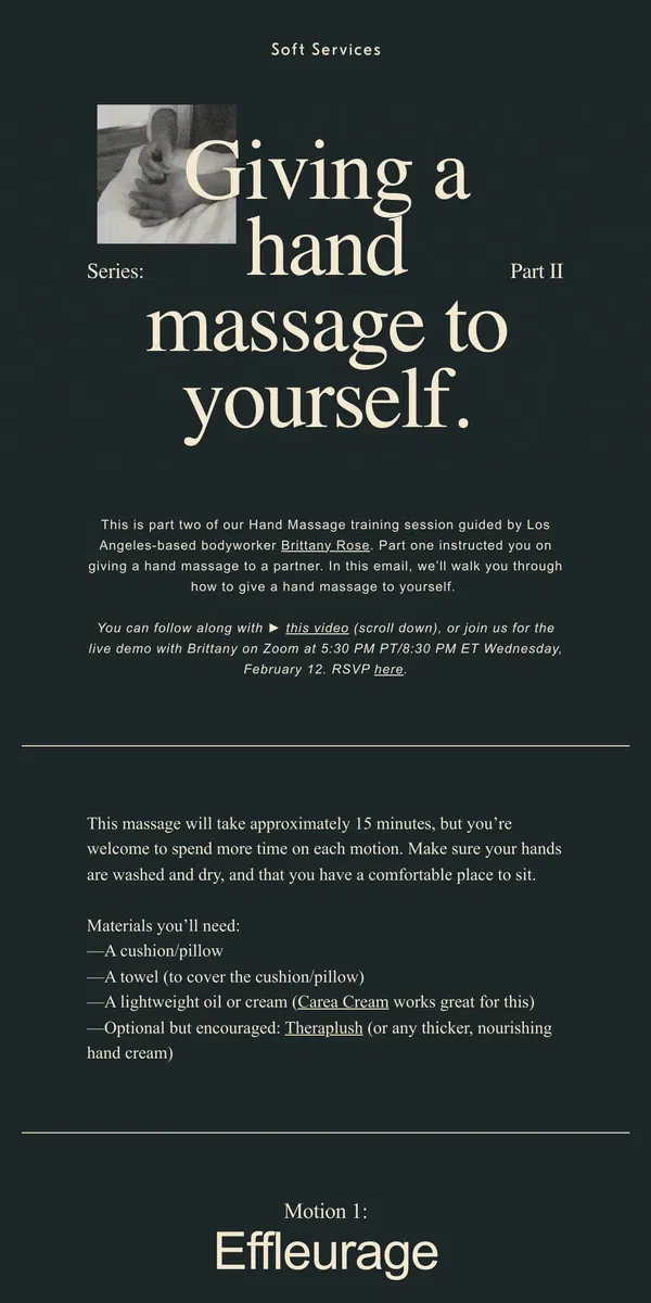 Email from Soft Services. A Proper Hand Massage: Part II