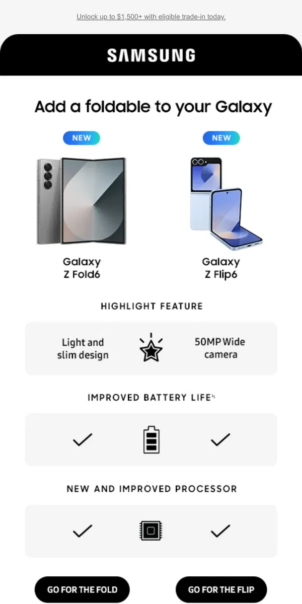 Email from Samsung. [Name], missed pre-order? Don't flip - Galaxy AI is still here.