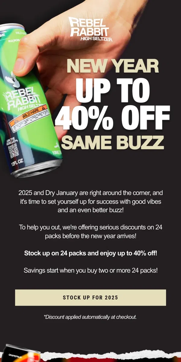 Email from Rebel Rabbit. 🐇 Stock Up & Save Up To 40% Off!