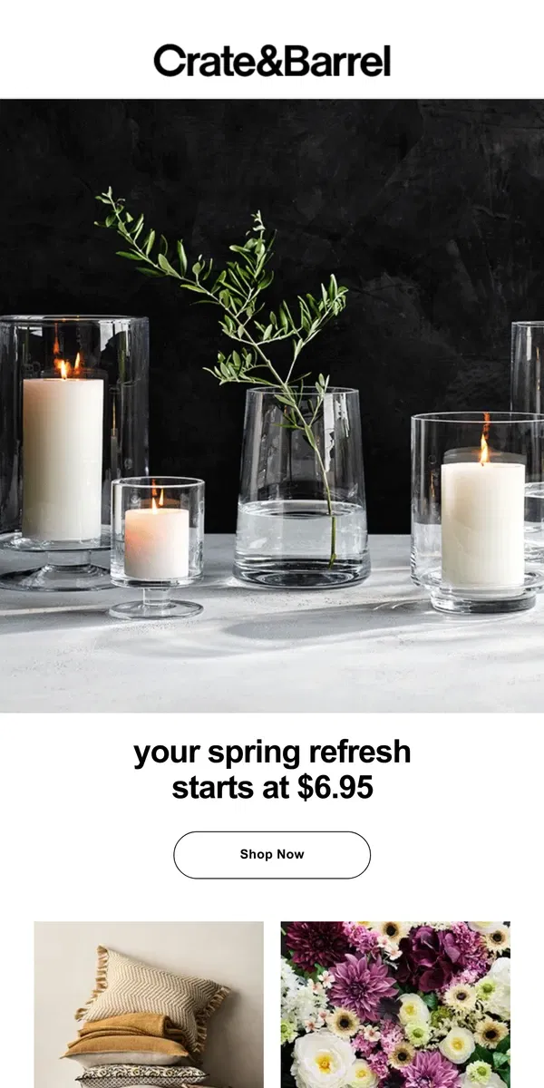 Email from Crate & Barrel. 💐NEW spring decor, starting at $6.95