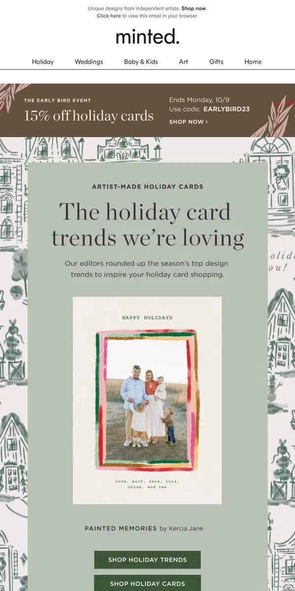 Email from Minted. Top holiday card trends