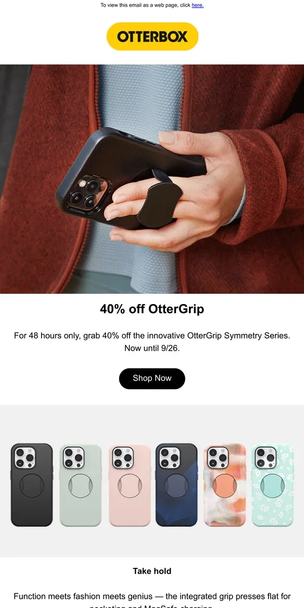 Email from OtterBox. Hold, please — big savings on OtterGrip