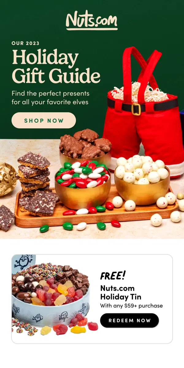 Email from Nuts.com. Make Your Gift List. Check It Twice. 🎅