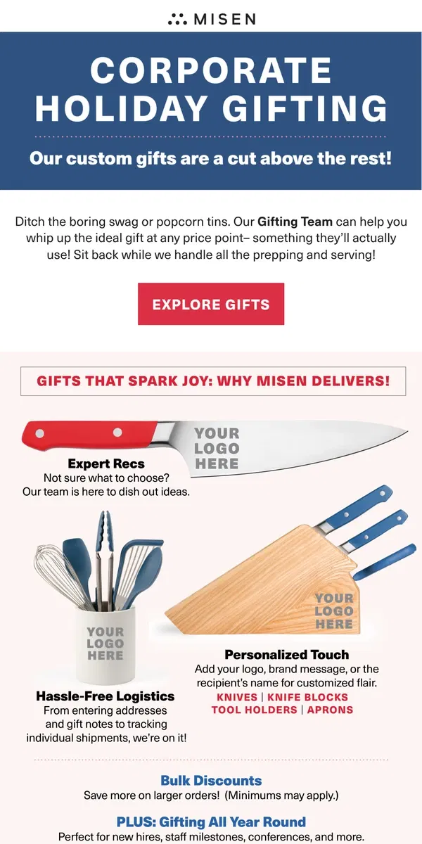 Email from Misen. New: Corporate Holiday Gifts!